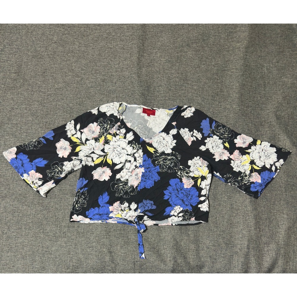 Jennifer Lopez Women's XXL Blouse Floral V-Neck Tie-Front Bell Sleeve Rayon